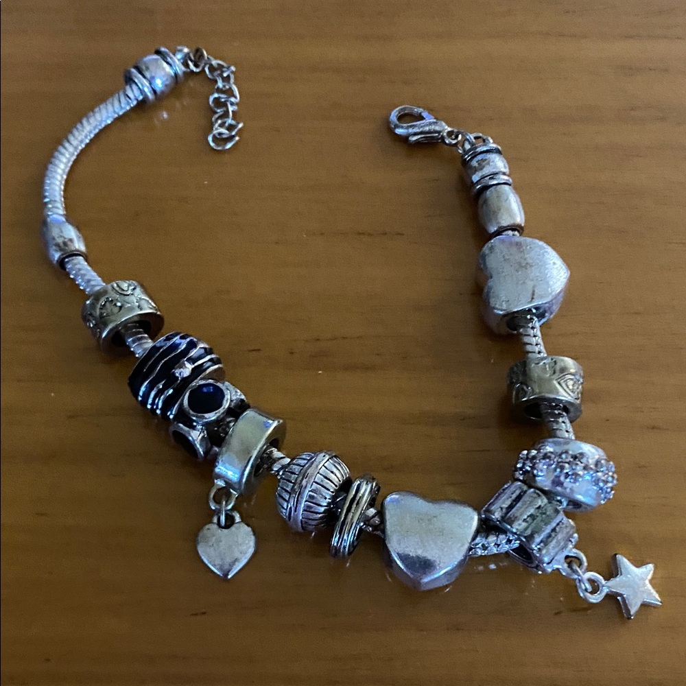 Charm Bracelet with Hearts & Star Charms | 7.5” + Extension